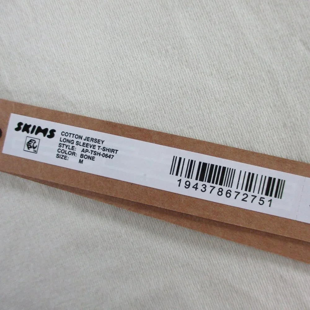 SKIMS Cotton Jersey Long Sleeve T Shirt Womens Medium Bone Casual Stretch NWT - Picture 4 of 9